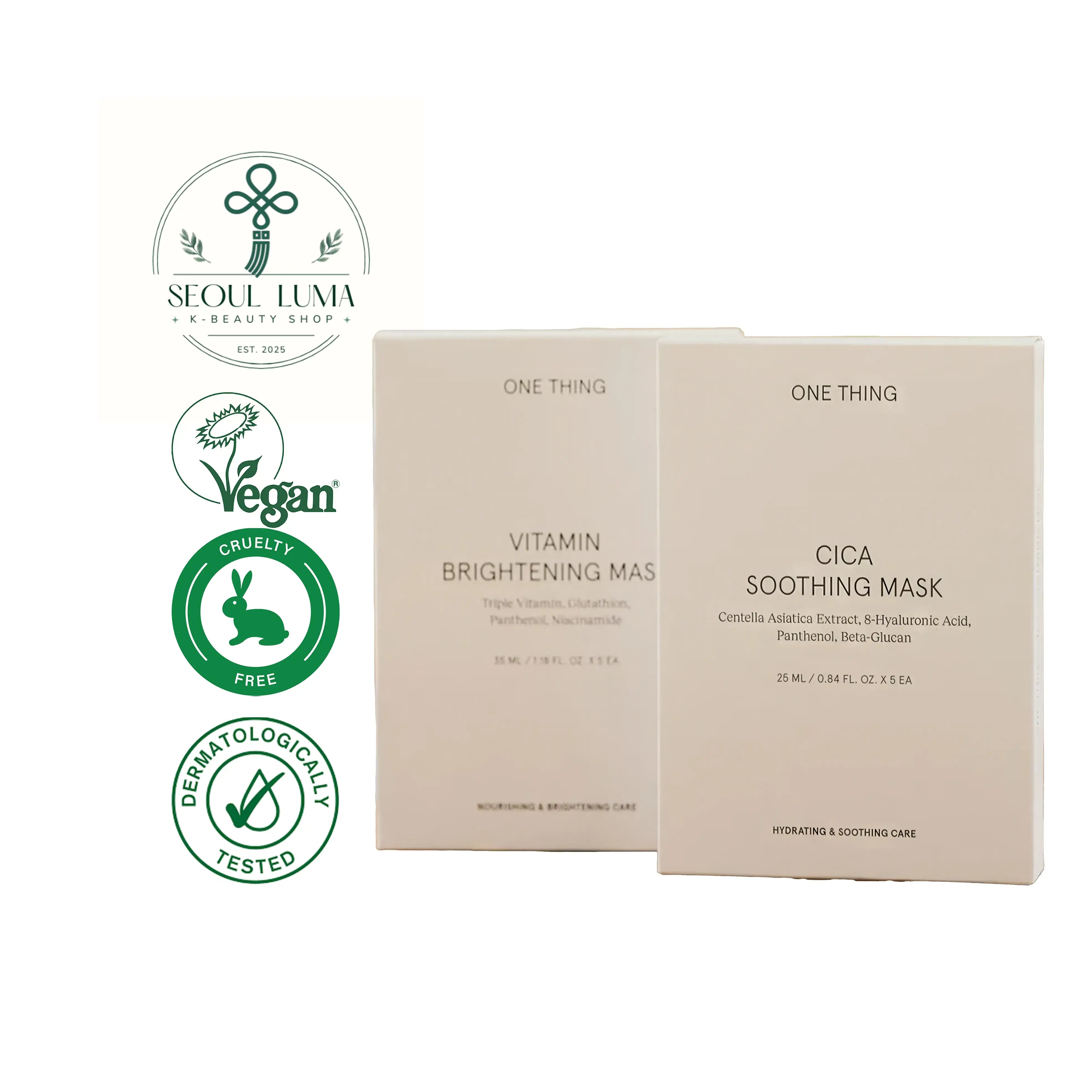 ONE THING Cica Soothing Mask with 816,637ppm centella extract and 8 types hyaluronic acid for sensitive skin relief